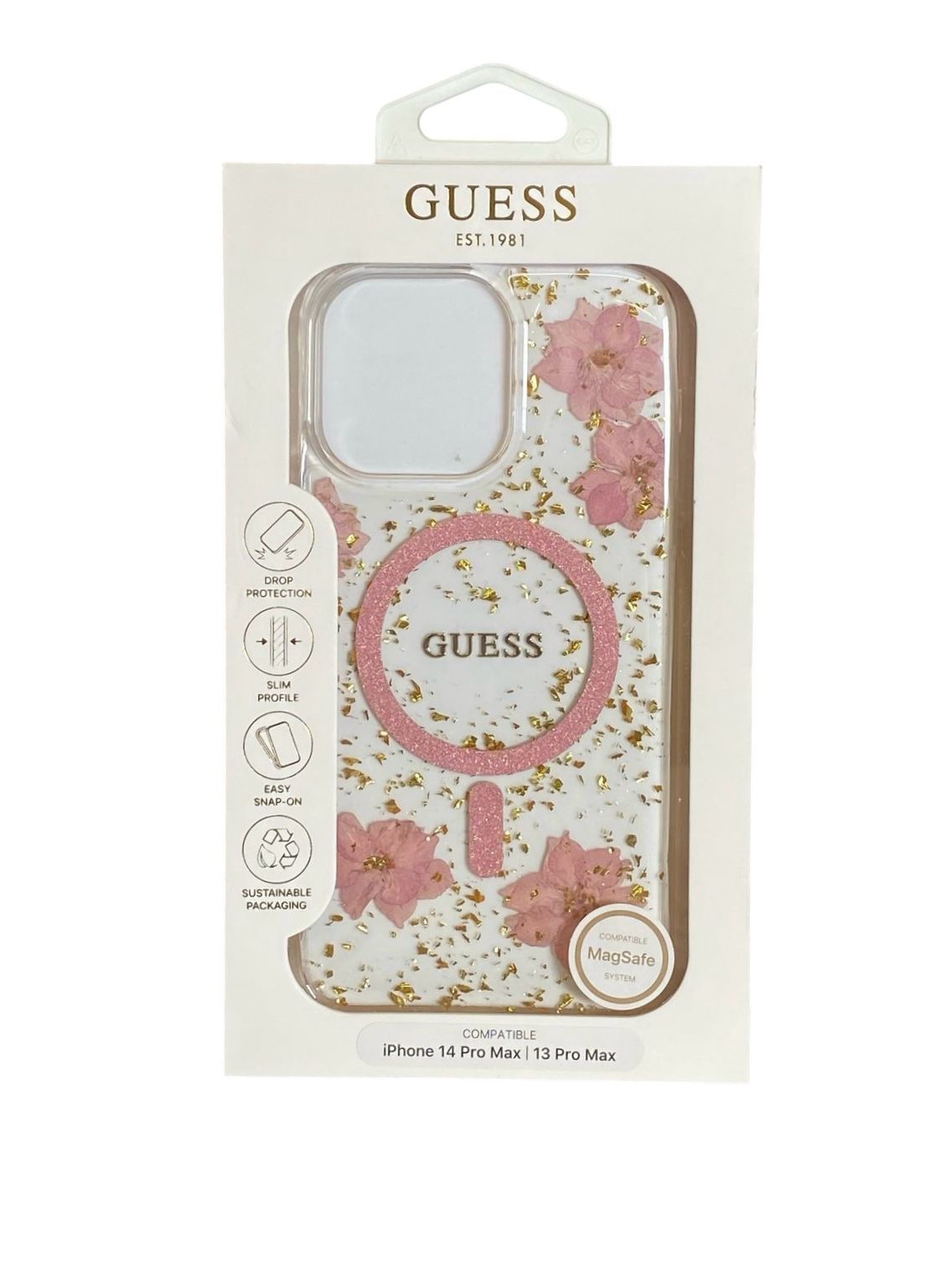 FUNDA GUESS ORIGINAL FLORAL CON MAGSAFE PARA IPHONE 14 PRO MAX / 13 PRO MAX