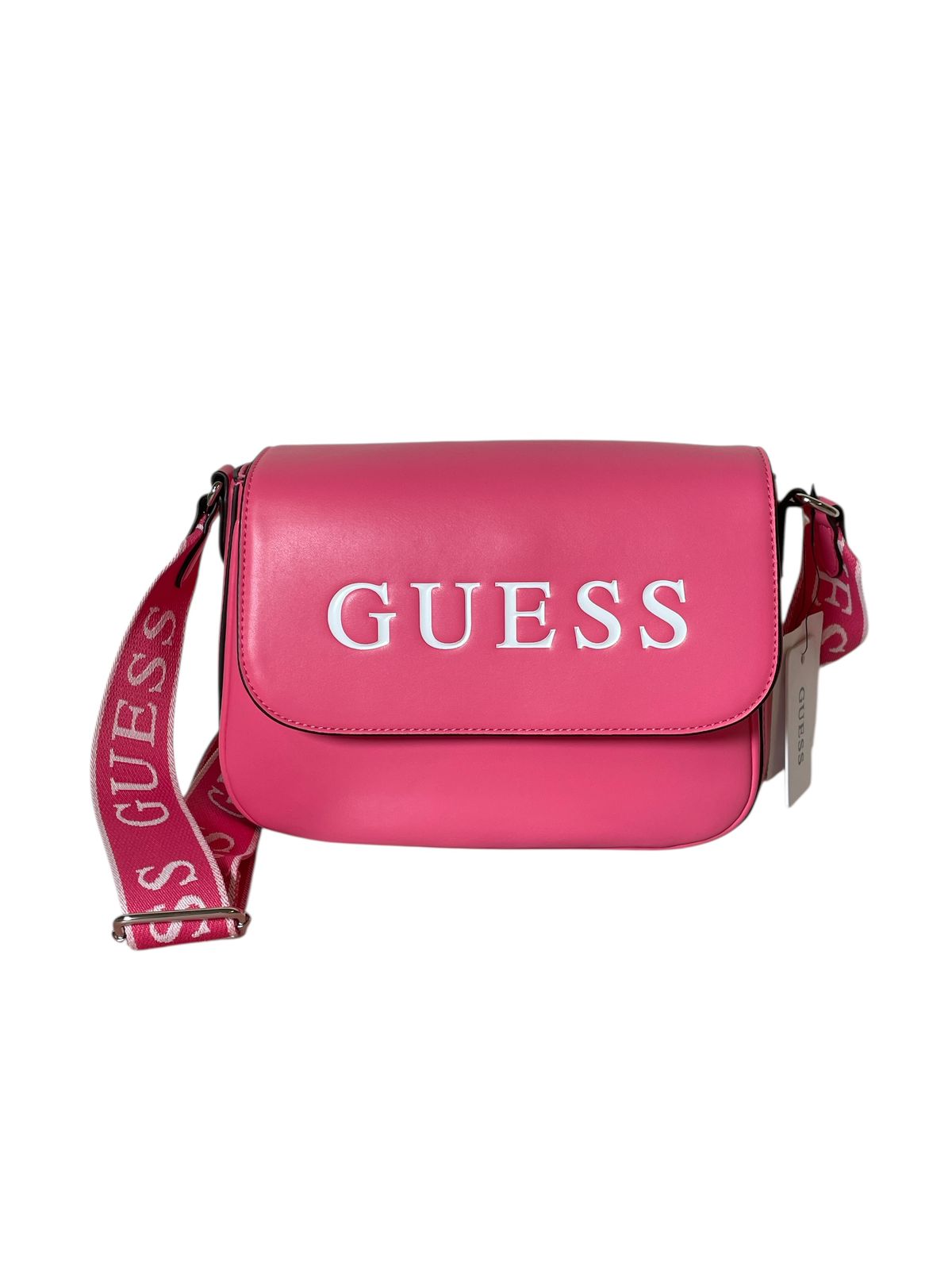 BOLSA GUESS CROSSBODY FUCSIA CON LOGO GRANDE