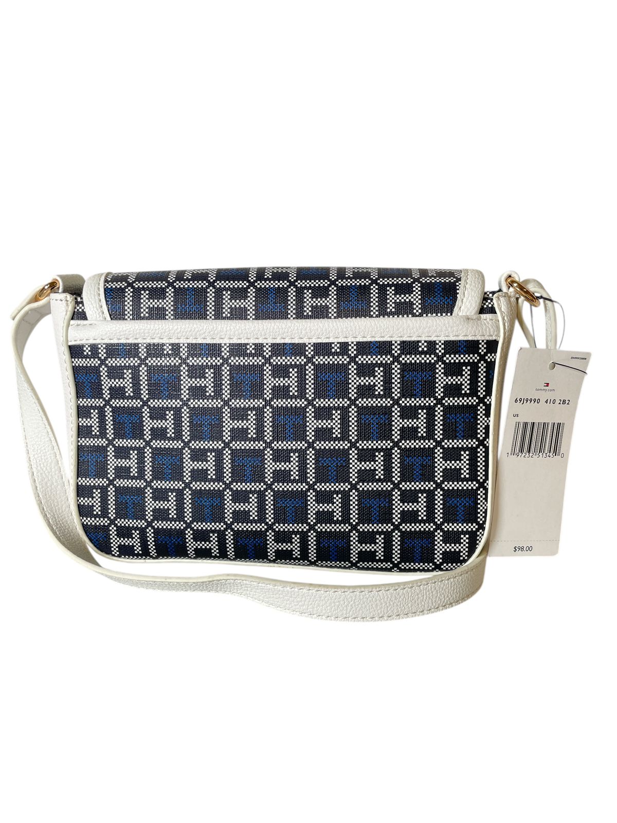 BOLSA CROSSBODY TOMMY HILFIGER BLANCA CON MONOGRAMA AZUL