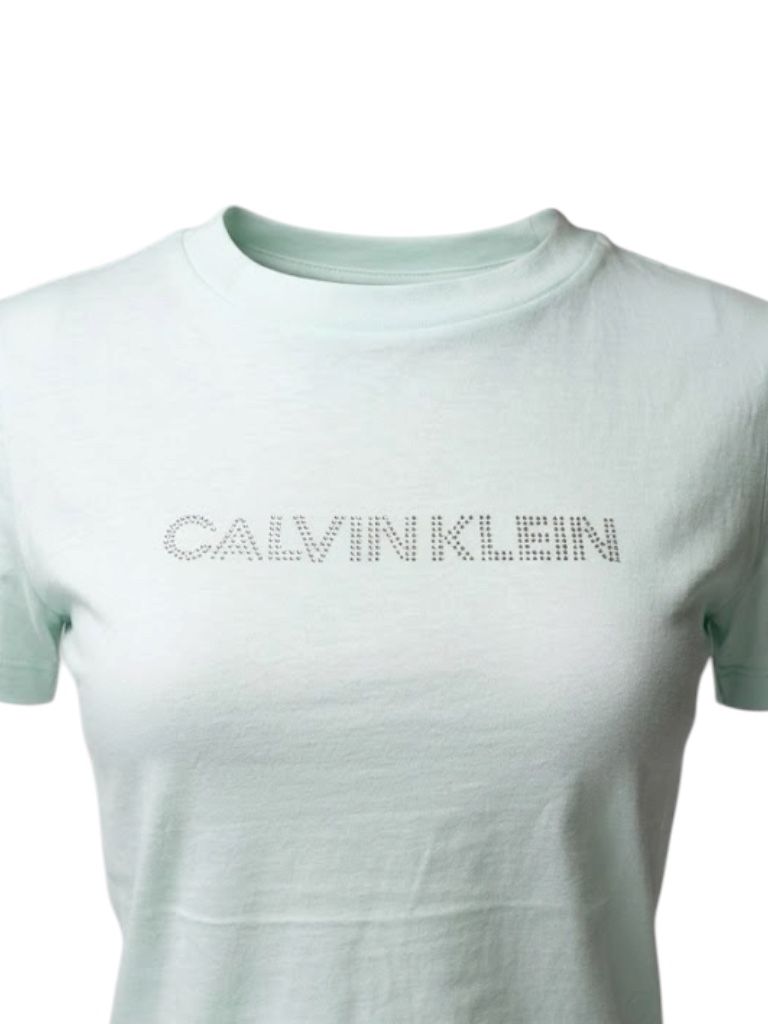 BLUSA CALVIN KLEIN DAMA - MENTA SUAVE CON LOGO BRILLANTE