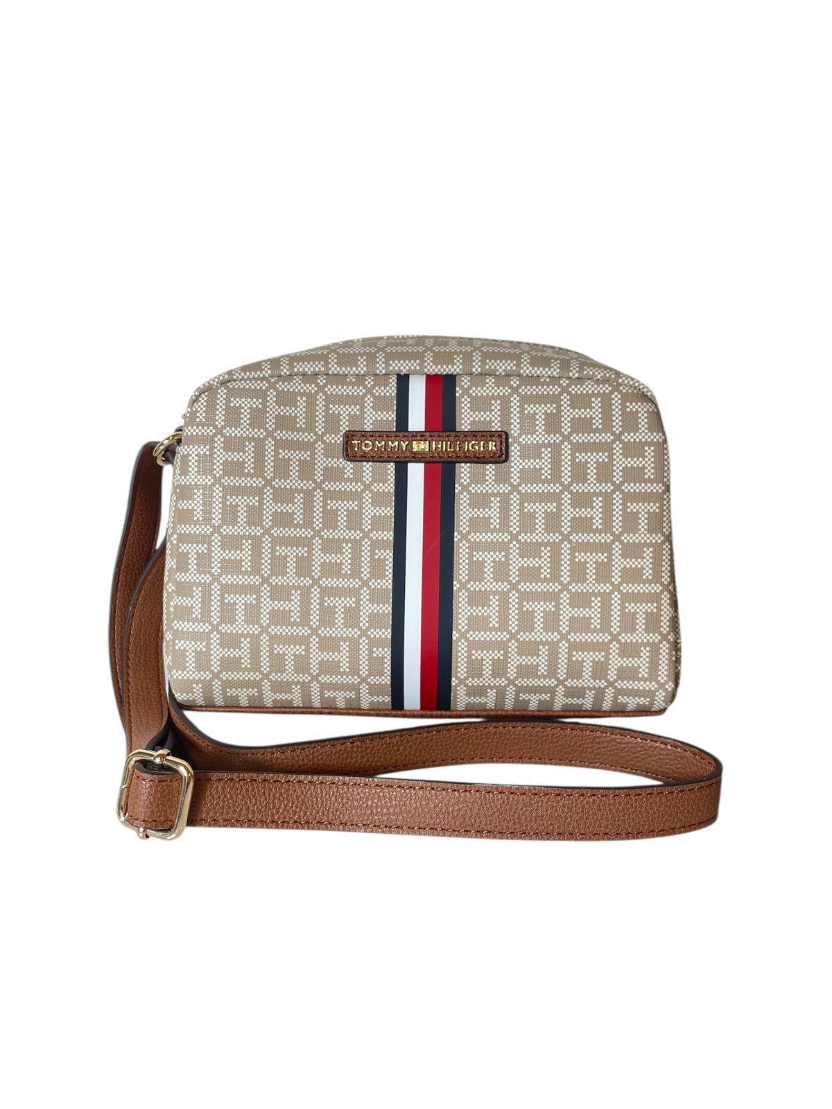 BOLSO TOMMY HILFIGER SIGNATURE BEIGE CON FRANJAS