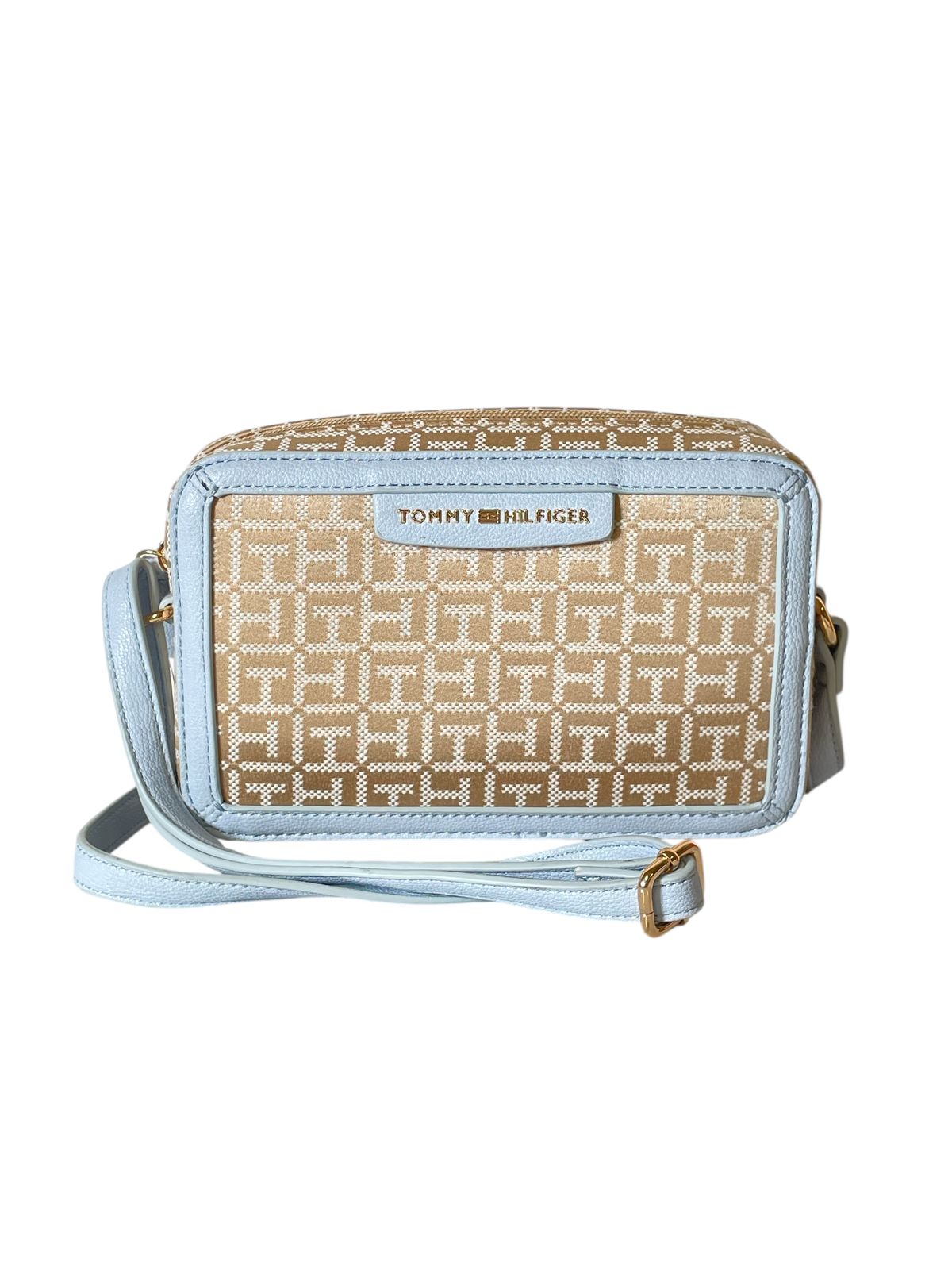 BOLSA TOMMY HILFIGER MONOGRAMA AZUL CLARO CROSSBODY ELEGANTE