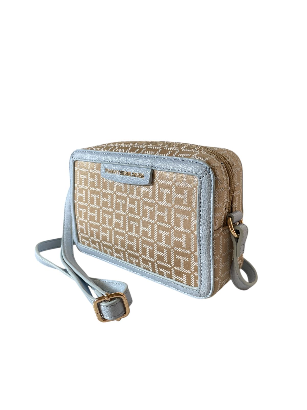 BOLSA TOMMY HILFIGER MONOGRAMA AZUL CLARO CROSSBODY ELEGANTE