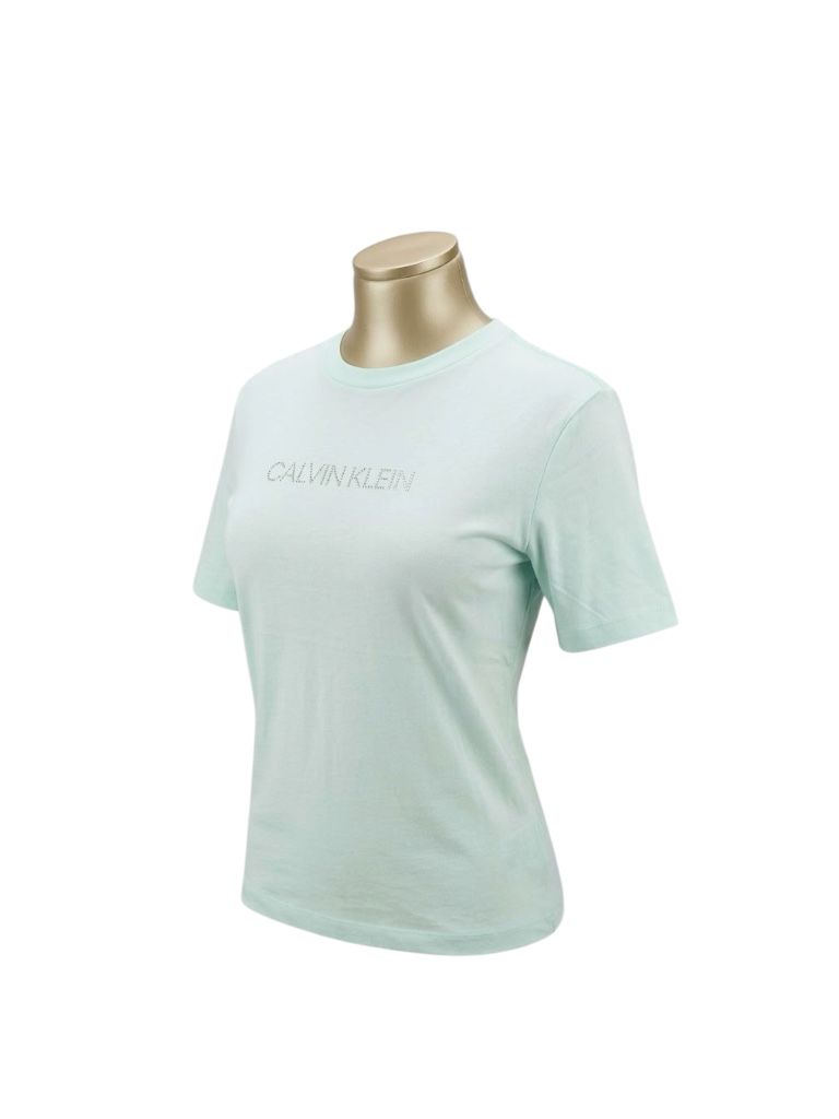 BLUSA CALVIN KLEIN DAMA - MENTA SUAVE CON LOGO BRILLANTE