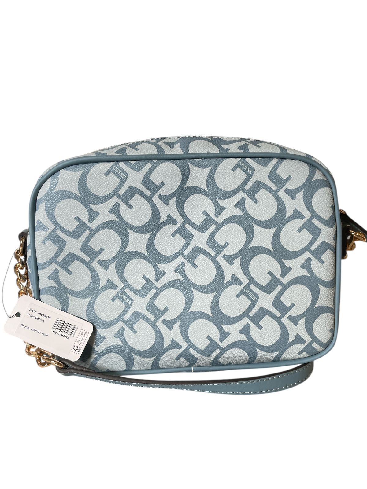 BOLSA GUESS AZUL ESTILO CAMERA BAG CON CORREA DE CADENA